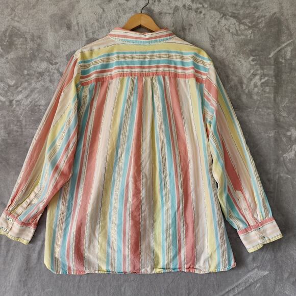 Talbots Top Womens 3X Costal Fun Metallic Gold Striped Button Up Shirt Blouse - Picture 5 of 8